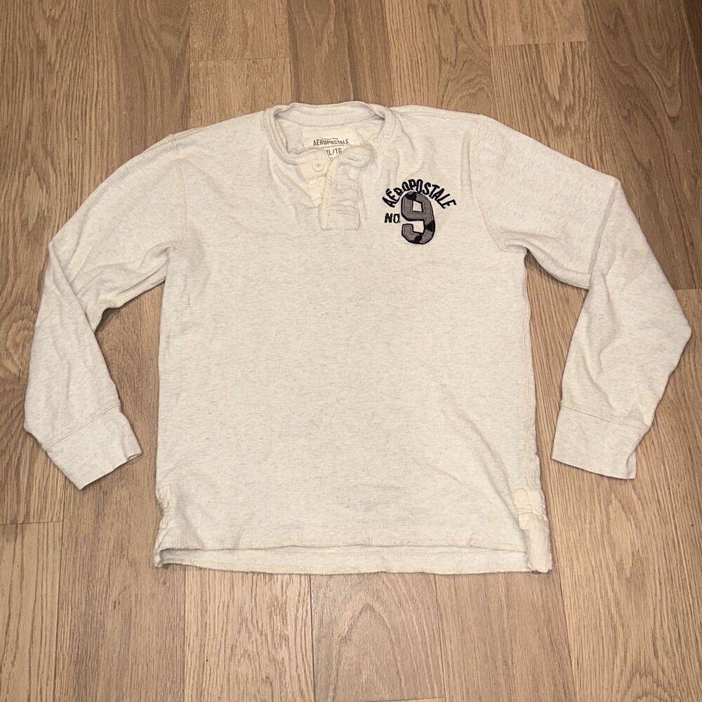 Aeropostale Y2K Style Henley Thermal Long Sleeve Shirt No 9 Size Medium (Tag XL)